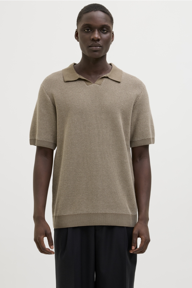 JPRCCEASTON KNIT SPLIT NECK SS SN 12273012 Rain Drum